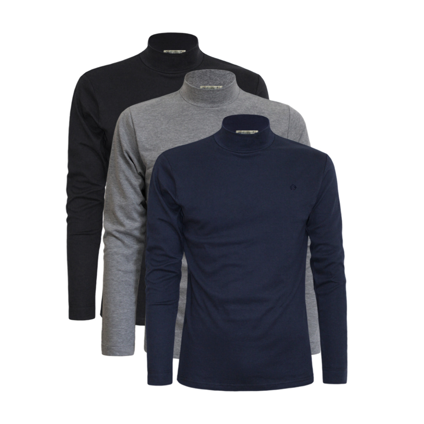 3 Maglie Lupetto Uomo Caldo Cotone Nottingham, Art. NOTLPUDI Assortito (Nero, Grigio Melange, Blu)