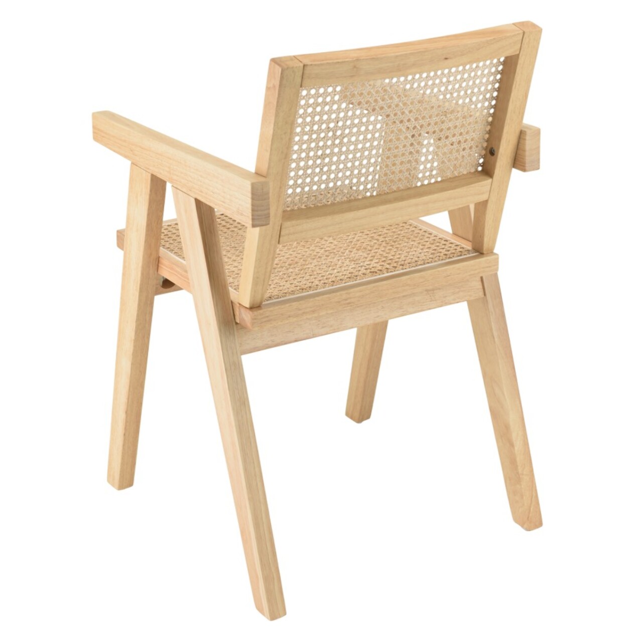AGATHE - Fauteuil en bois d'Hévéa clair dossier et assise rotin naturel