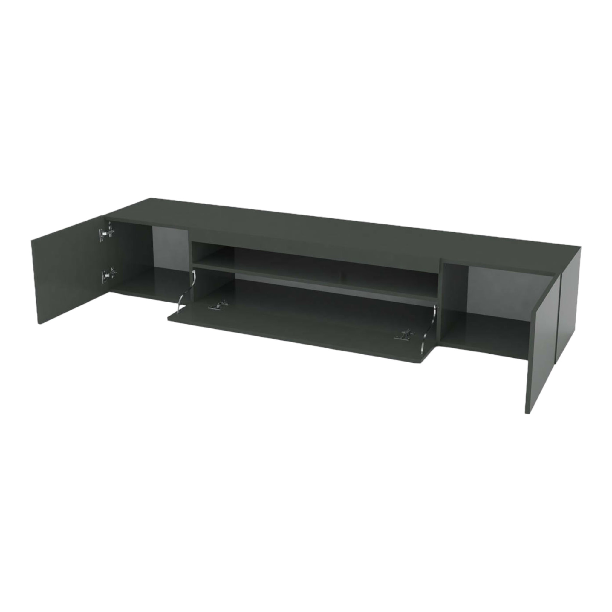 Mobile porta TV Amore, Credenza bassa da soggiorno a 3 ante, Base porta televisione, 100% Made in Italy, cm 200x40h37, Antracite lucido