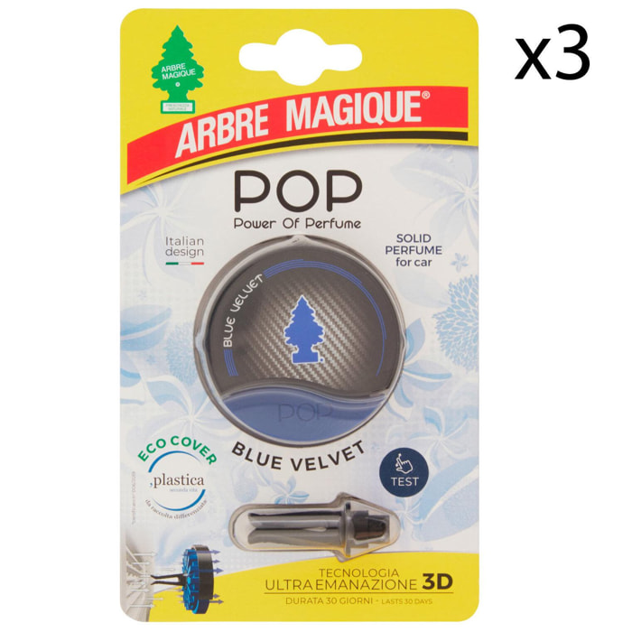 3x Arbre Magique Pop Profumatore Solido per Auto Fragranza Blue Velvet