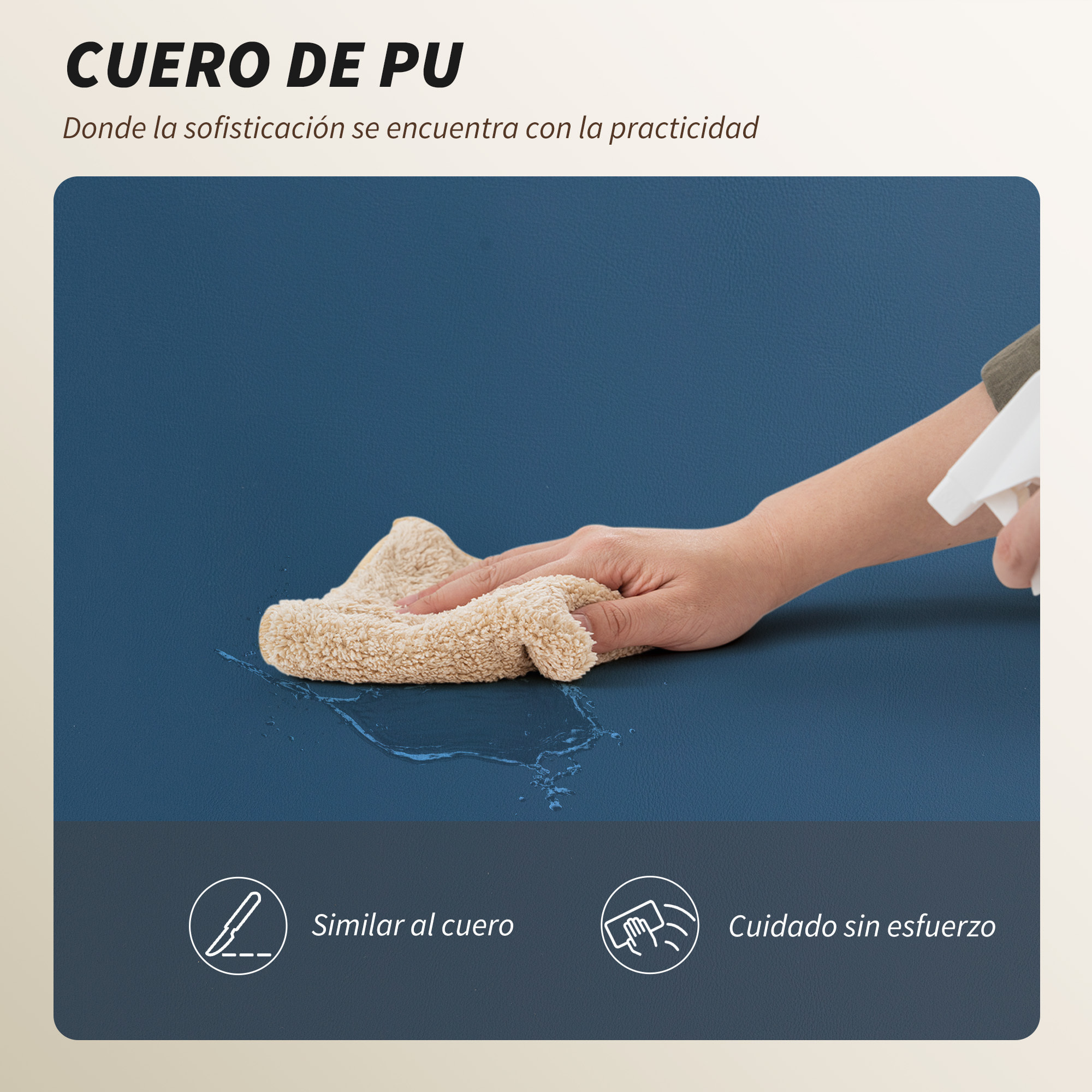 Silla de Escritorio con Reposapiés, Silla de Oficina Giratoria, con Respaldo Reclinable y Alto, Acolchado Grueso, Tapizada en Cuero Sintético, Soporte Lumbar, Altura Ajustable, Ruedas, Azul