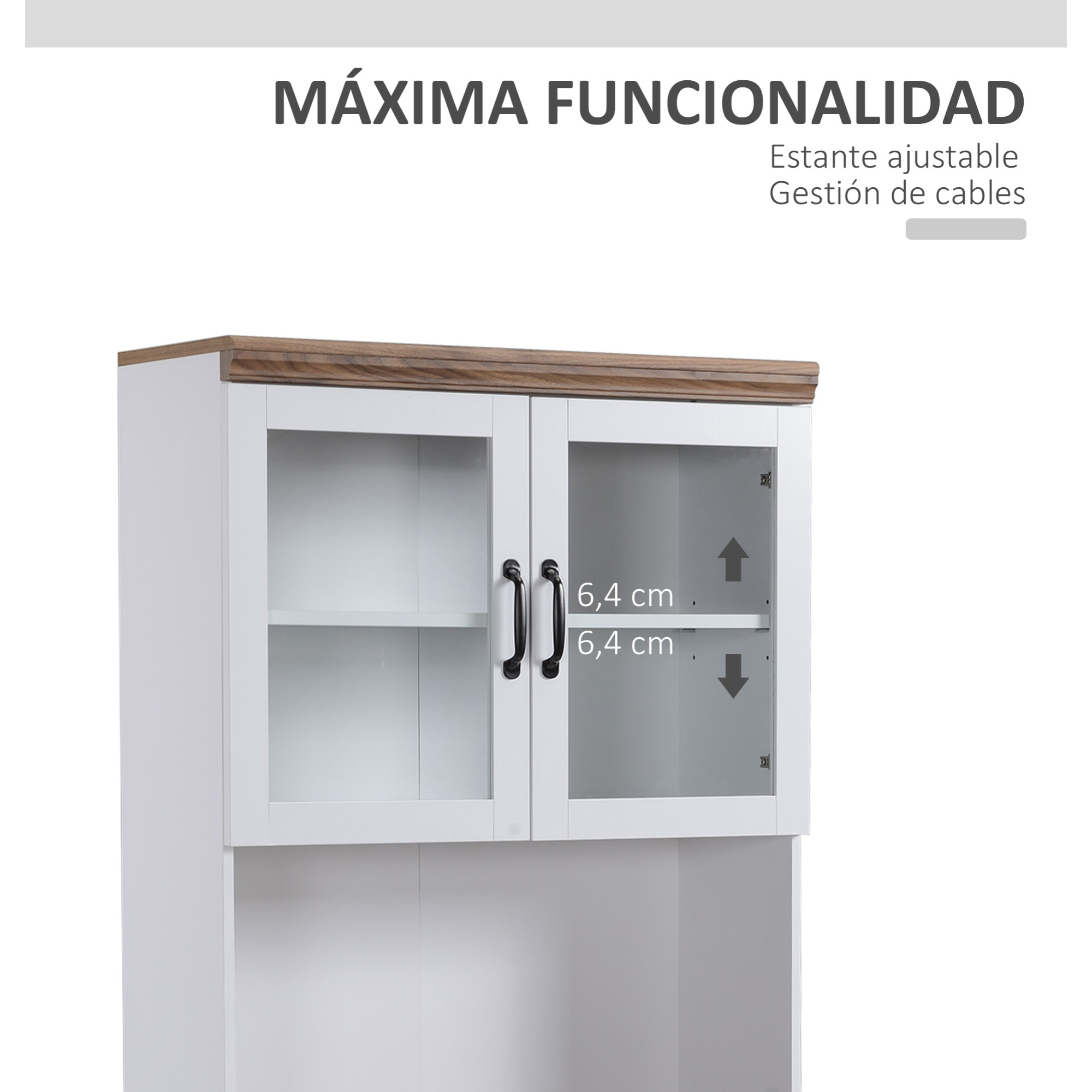 Aparador Alacena de Cocina Mueble Auxiliar con 2 Puertas de Vidrio Baldas Ajustables Estante Abierto y Armario para Comedor Salón Antivuelco 72x40x178 cm Blanco