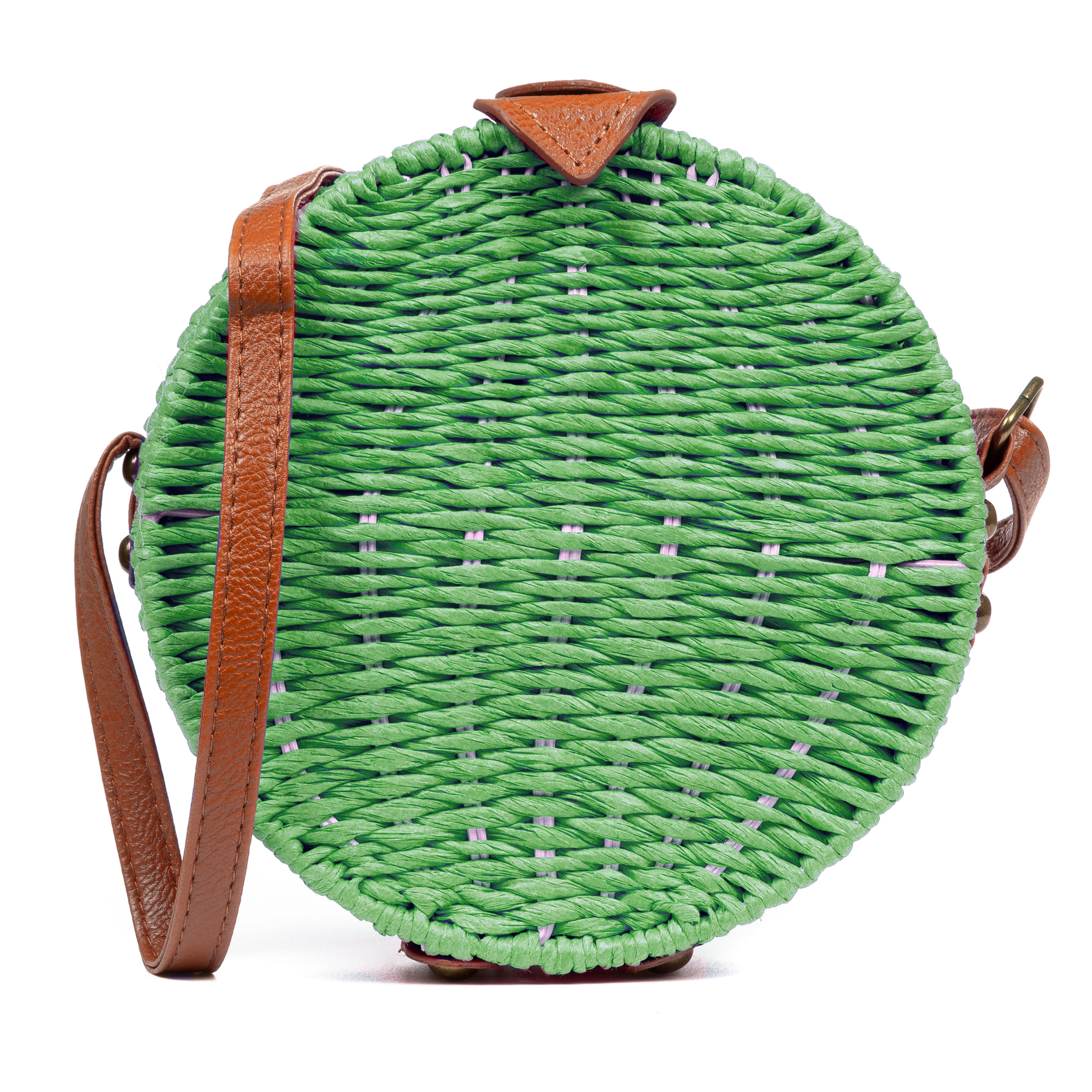 IRIA QUINTANA Borsa a tracolla da donna Cuneo. Tessuto Paglia Pelle Sintetica PU 18x4x18 Cm. Colore verde chiaro
