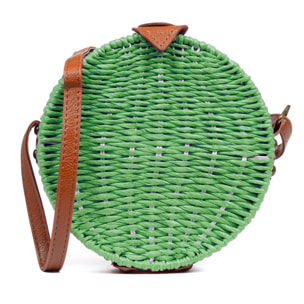 IRIA QUINTANA Borsa a tracolla da donna Cuneo. Tessuto Paglia Pelle Sintetica PU 18x4x18 Cm. Colore verde chiaro