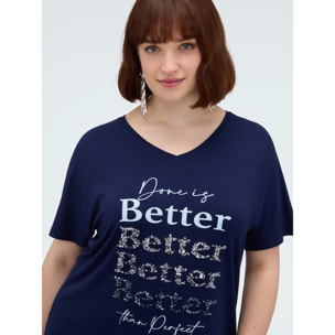 Fiorella Rubino - Camiseta de viscosa con letras y lentejuelas - Azul