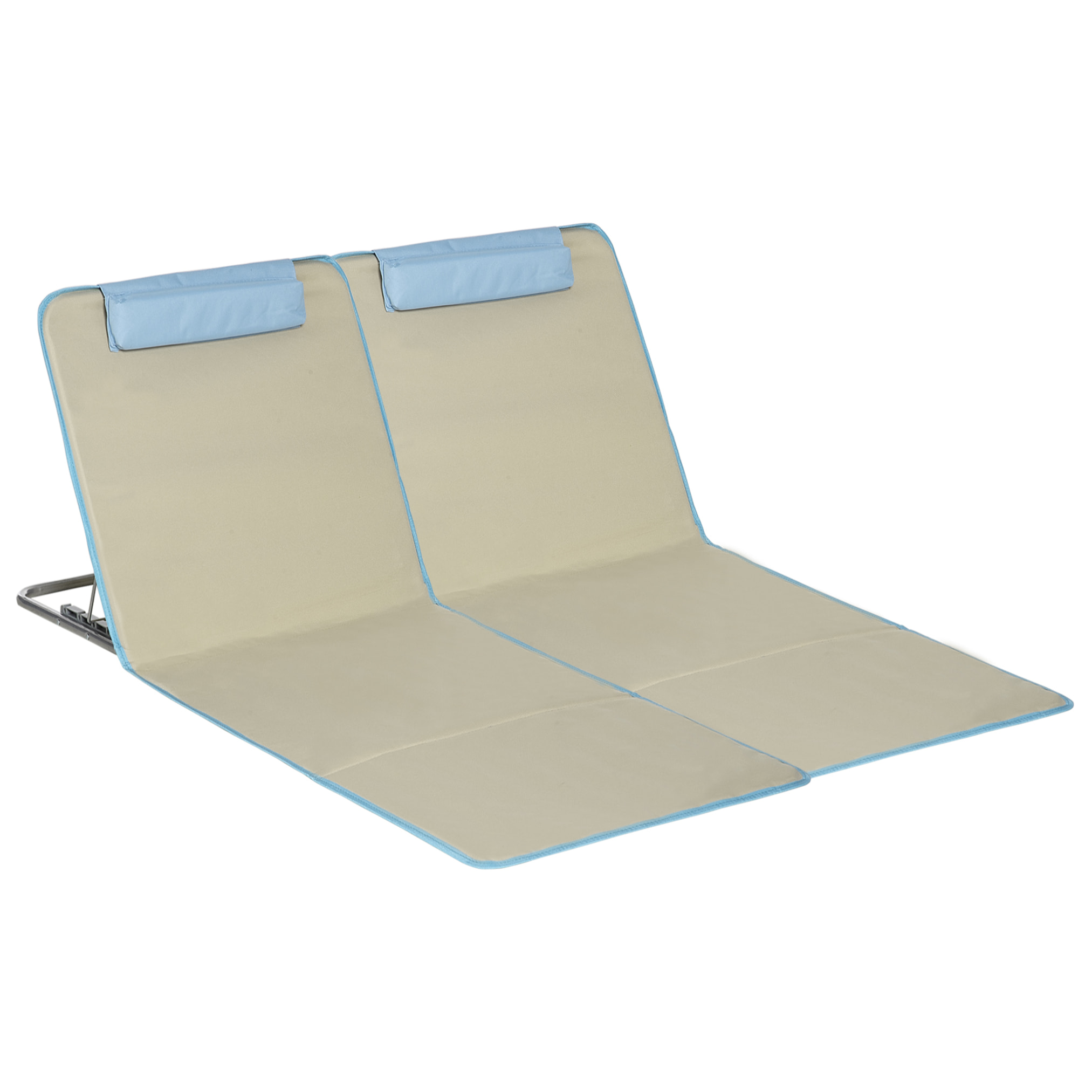 Set de 2 Esterillas de Playa Plegables 124x53x35-45 cm con Respaldo Ajustable 5 Niveles y Reposacabezas Esteras de Playa Portátil Tela Oxford Acero con Bolsa Transporte para Jardín Beige