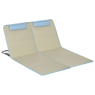 Set de 2 Esterillas de Playa Plegables 124x53x35-45 cm con Respaldo Ajustable 5 Niveles y Reposacabezas Esteras de Playa Portátil Tela Oxford Acero con Bolsa Transporte para Jardín Beige