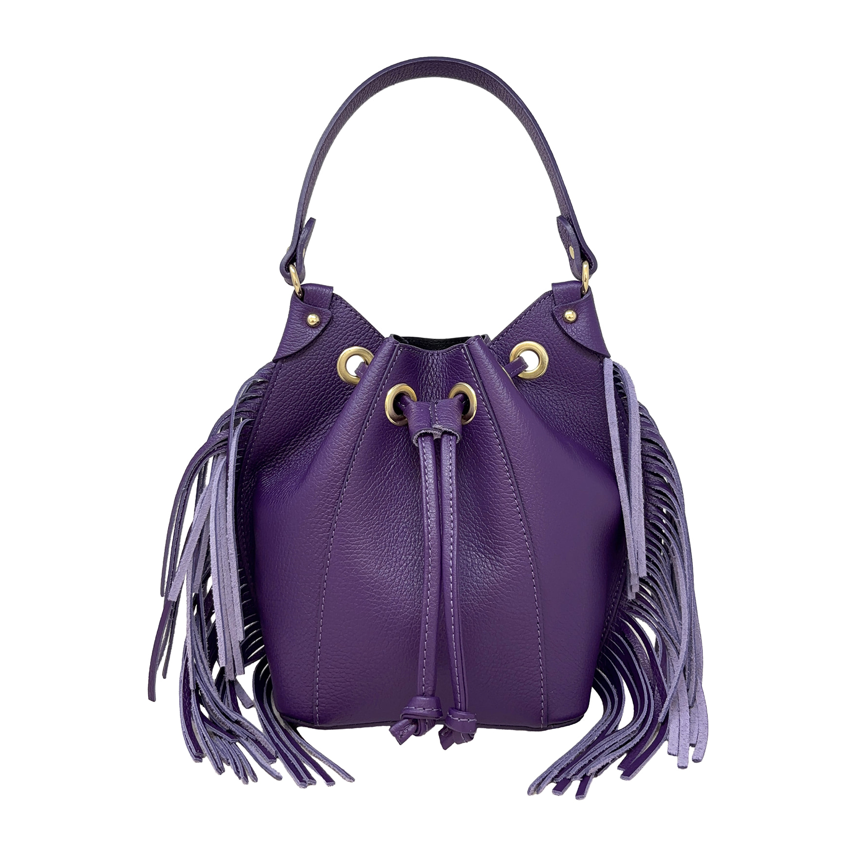 Borsa a Mano Secchiello da Donna in Pelle Dollaro con Frange
