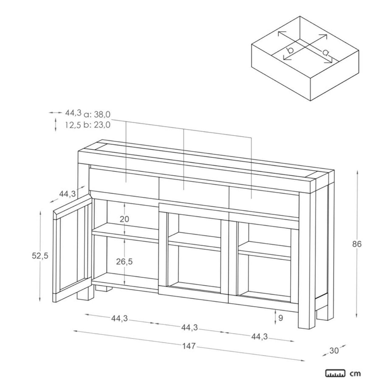 Buffet Liland -bois massif et panneau de mdf-couleur laqué blanc mat 147 x 86 x 30 cm