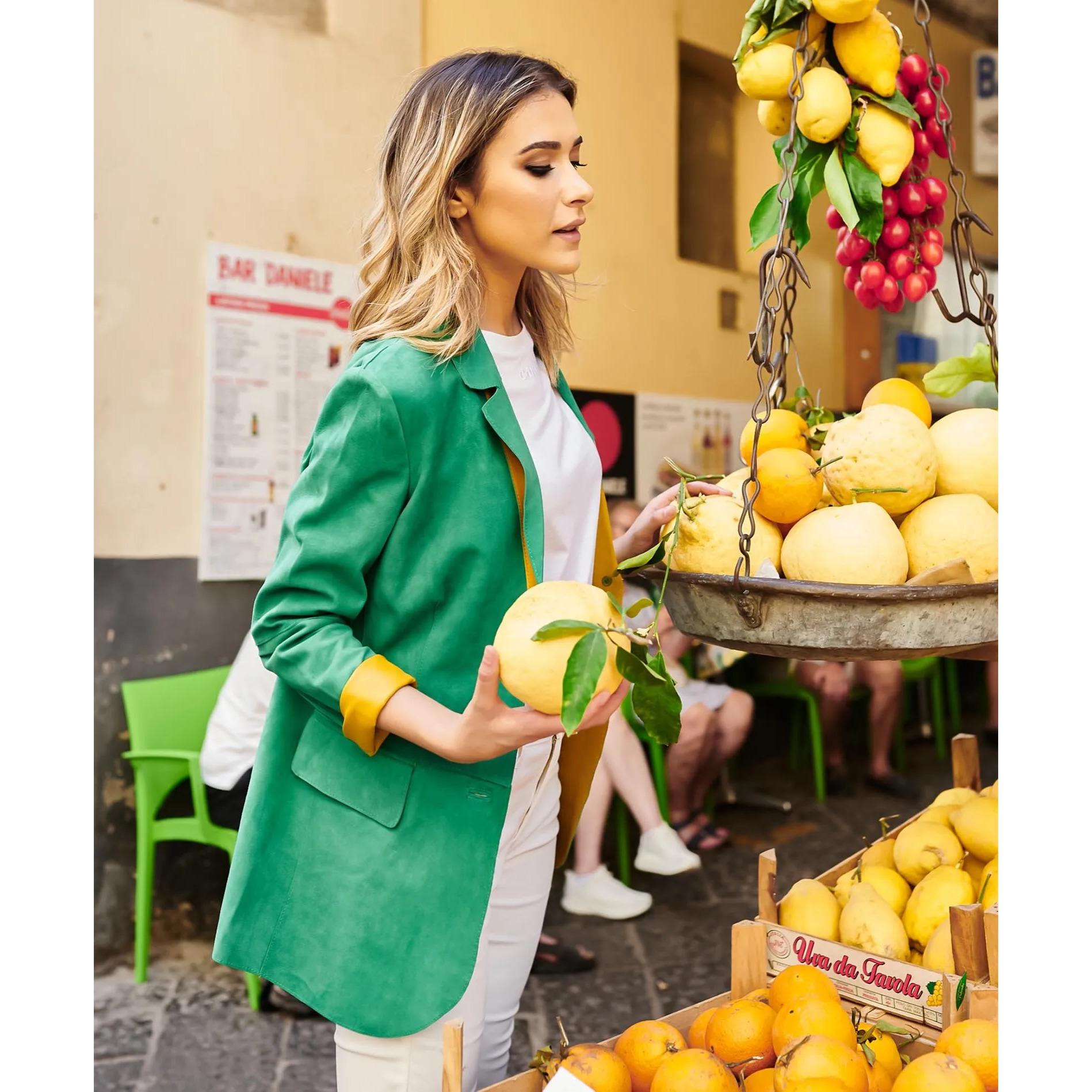 Giacca blazer in pelle scamosciata colore verde