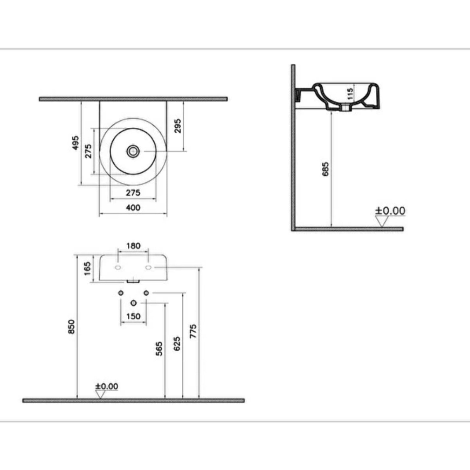 Lavabo VITRA Liquid 40 cm sans trou et sans trop-plein