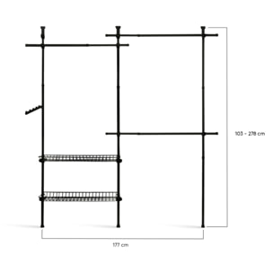 Penderie télescopique avec rangements intégrés H278cm