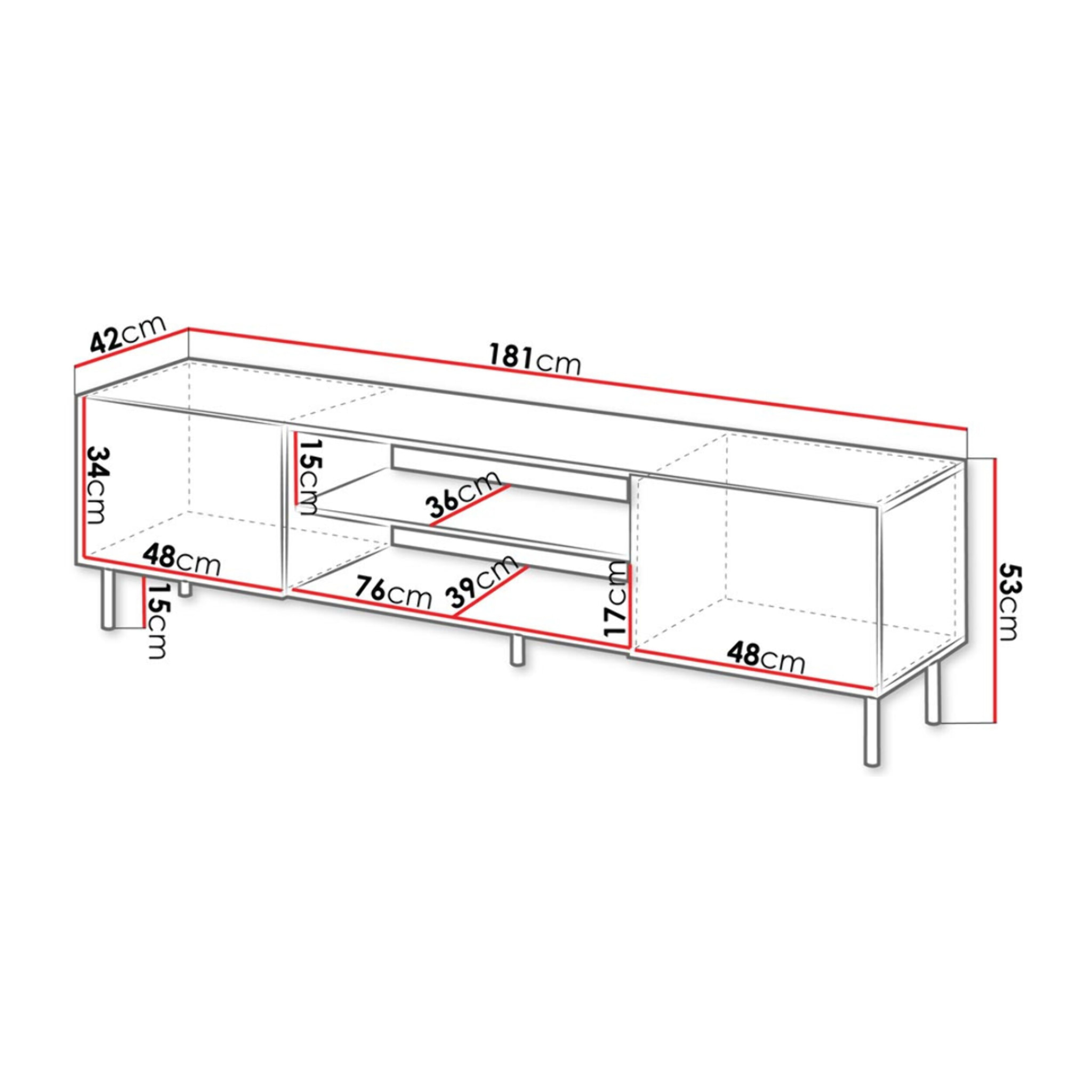 Timote - meuble TV 2 portes et 2 niches - écru - 181 cm - Écru