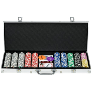 Mallette pro de poker verrouillable coffret pro poker 500 jetons 2 jeux cartes 5 dés 3 boutons 2 clés tapis alu