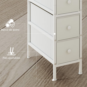 Cómoda con 4 Cajones de Tela, Cómoda para Dormitorio Estrecha con Marco de Acero, Cajonera para Espacios Pequeños, Sala de Estar, Vestidor, Baño, Blanco