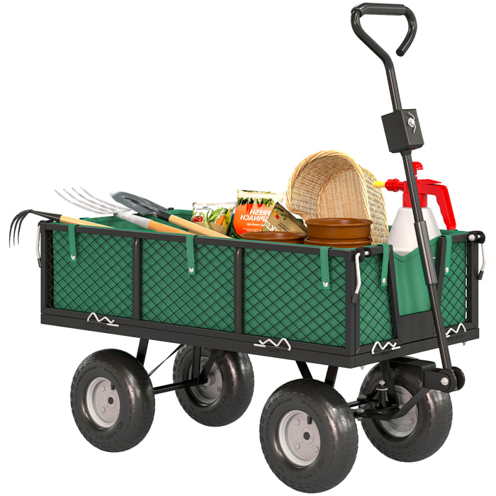Carrito de Jardín con Ruedas Grandes, Carga 300 kg, Carro de Mano con Asa Ajustable y Bolsa Impermeable Removible, Carrito de Transporte para Todo Terreno, Compra, Camping, Verde