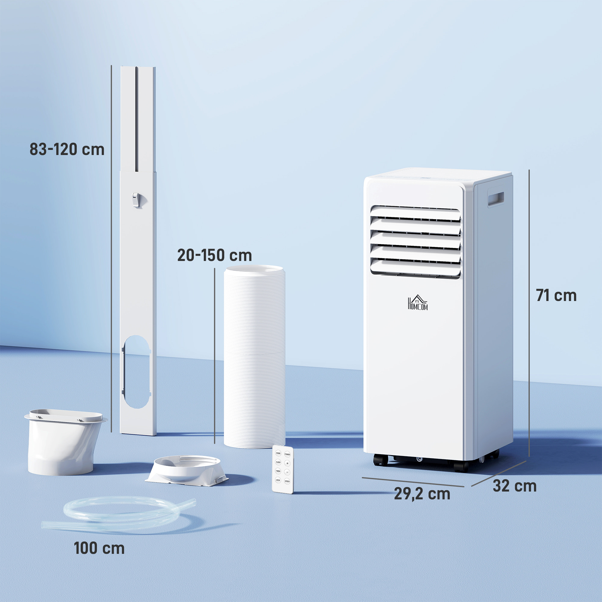 Climatiseur déshumidificateur ventilateur 3 en 1 mobile - 9000 BTU  - télécommande kit installation inclus - blanc