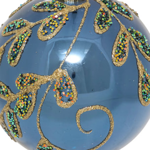 Boule verre branches D.8cm bleu