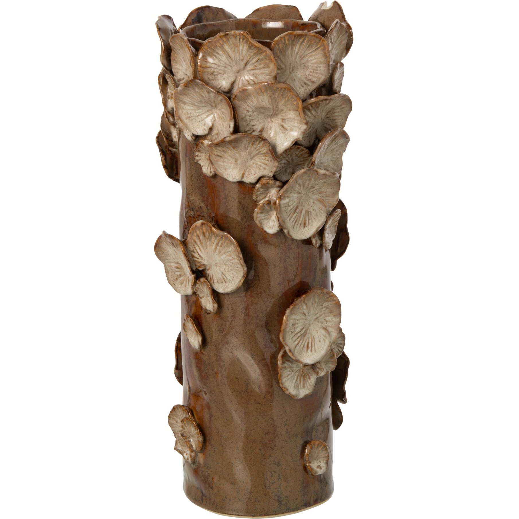 J-Line vase Mushrooms cylindre - grès - marron/beige - small