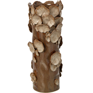 J-Line vase Mushrooms cylindre - grès - marron/beige - small