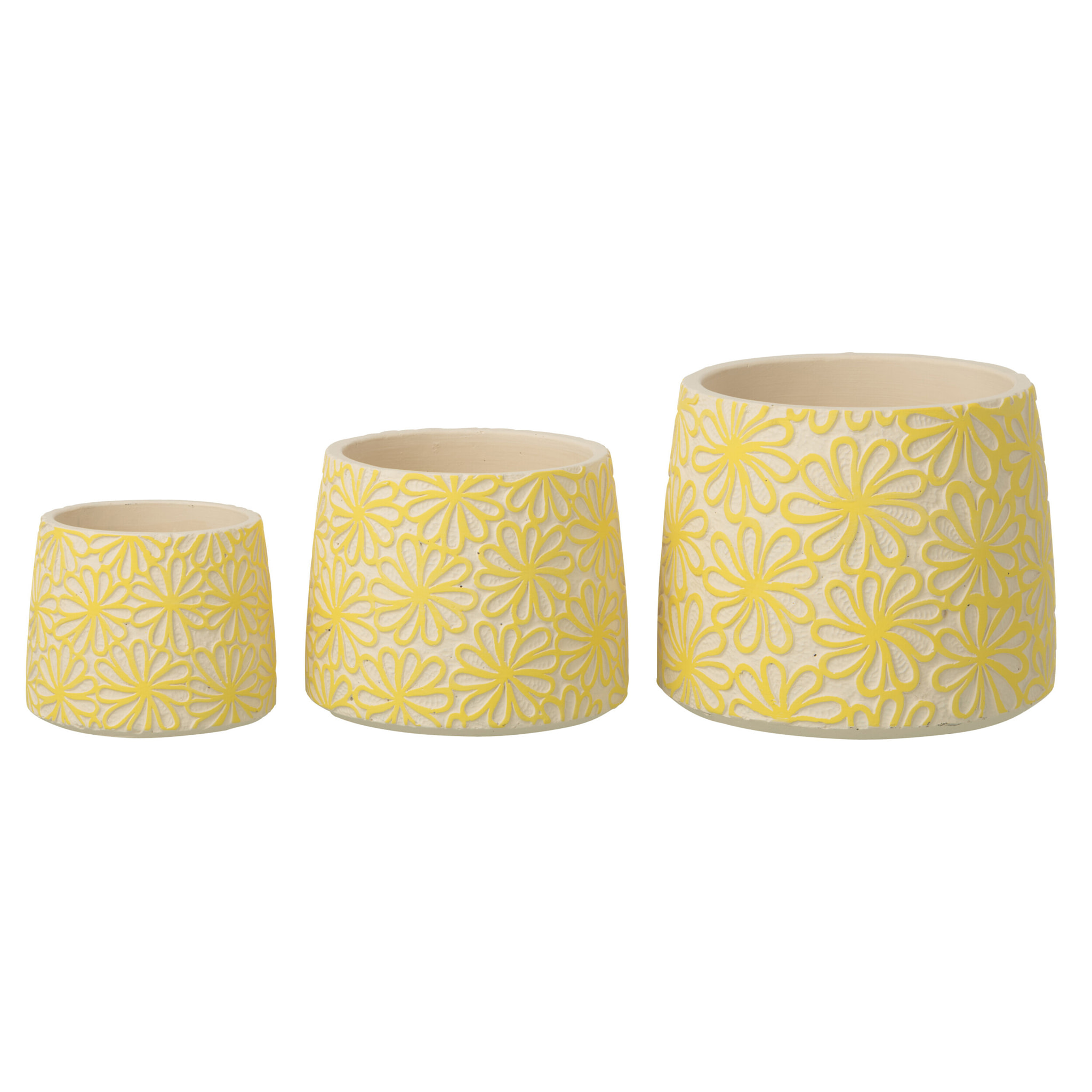 J-Line Cache-pot Rond Fleurs - céramique - jaune - large