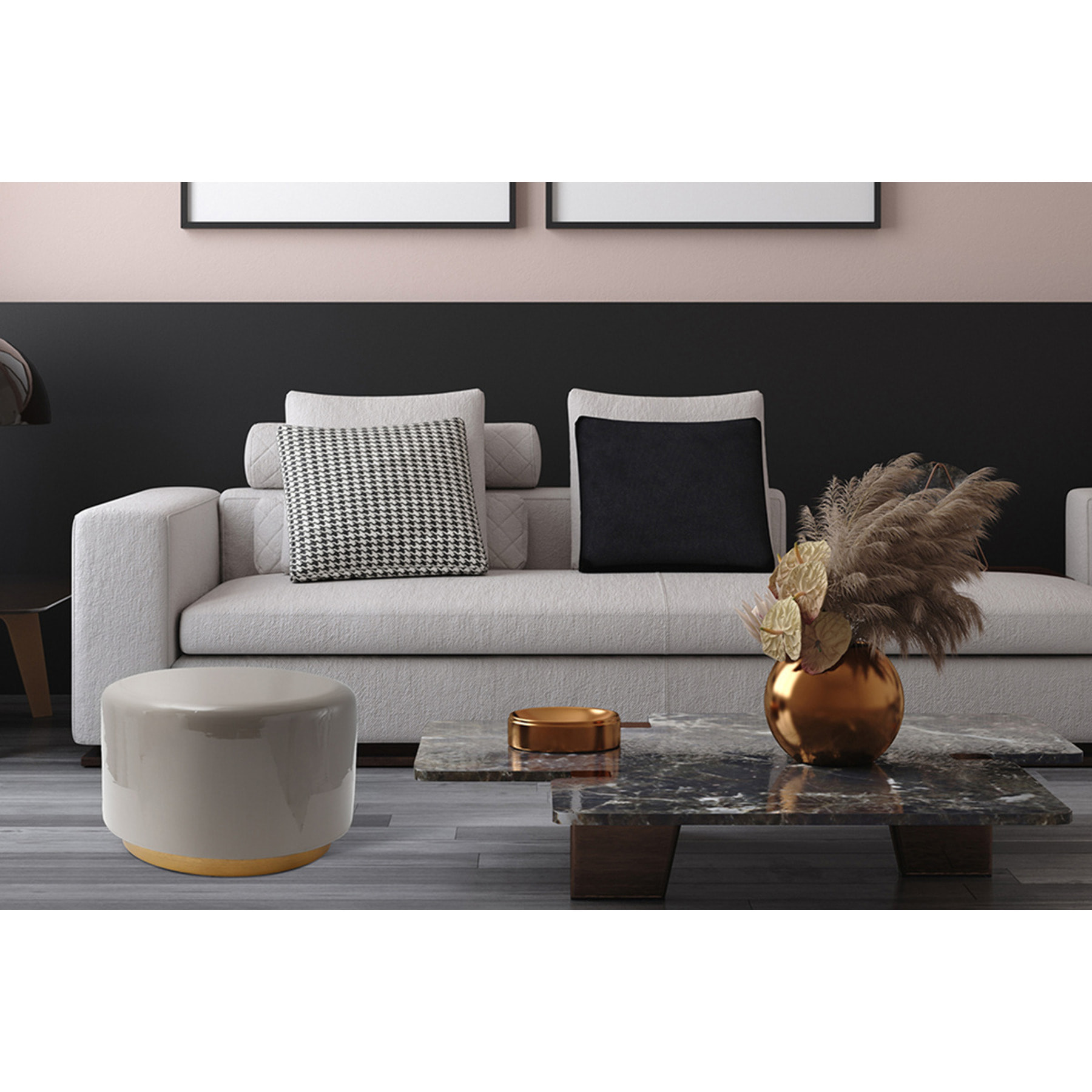 Pouf Artisse 250 Grigio in Velluto con Base Dorata