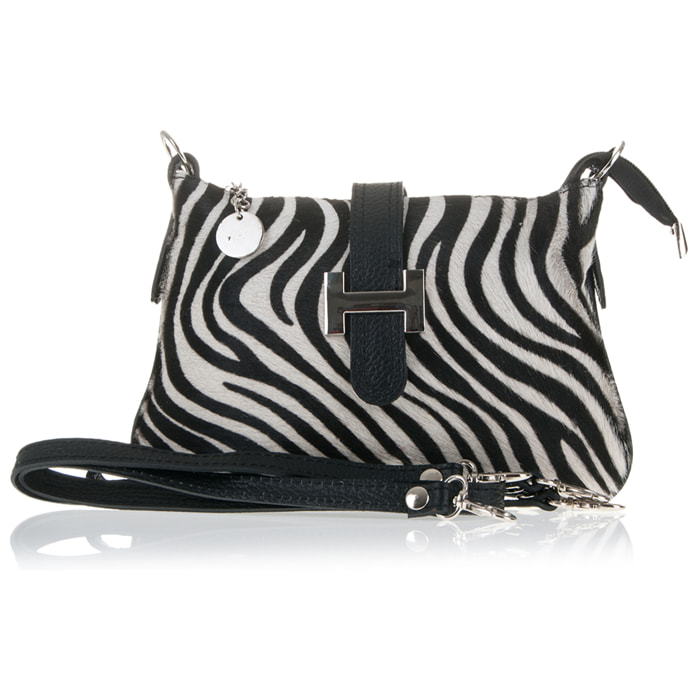 FIRENZE ARTEGIANI Acquasparta Borsa a mano da donna. Dollaro Cavallino vera pelle Made in Italy 24x2x14 Cm. Colore: zebrato