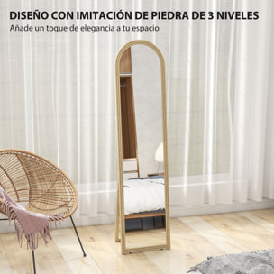 Espejo de Pie Cuerpo Entero 160x40 cm con Marco Efecto Piedra, Espejo de Pared Rectangular para Colgar con Soporte, 2 Formas de Uso, para Salón, Entrada y Dormitorio, Beige