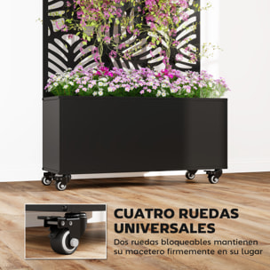 Jardinera Exterior Grande de Metal con Ruedas, Jardinera con Pantalla de Privacidad de Hojas de Monstera, Macetero con Enrejado para Plantas Trepadoras, Patio, Terraza, 90x30x160 cm, Negro