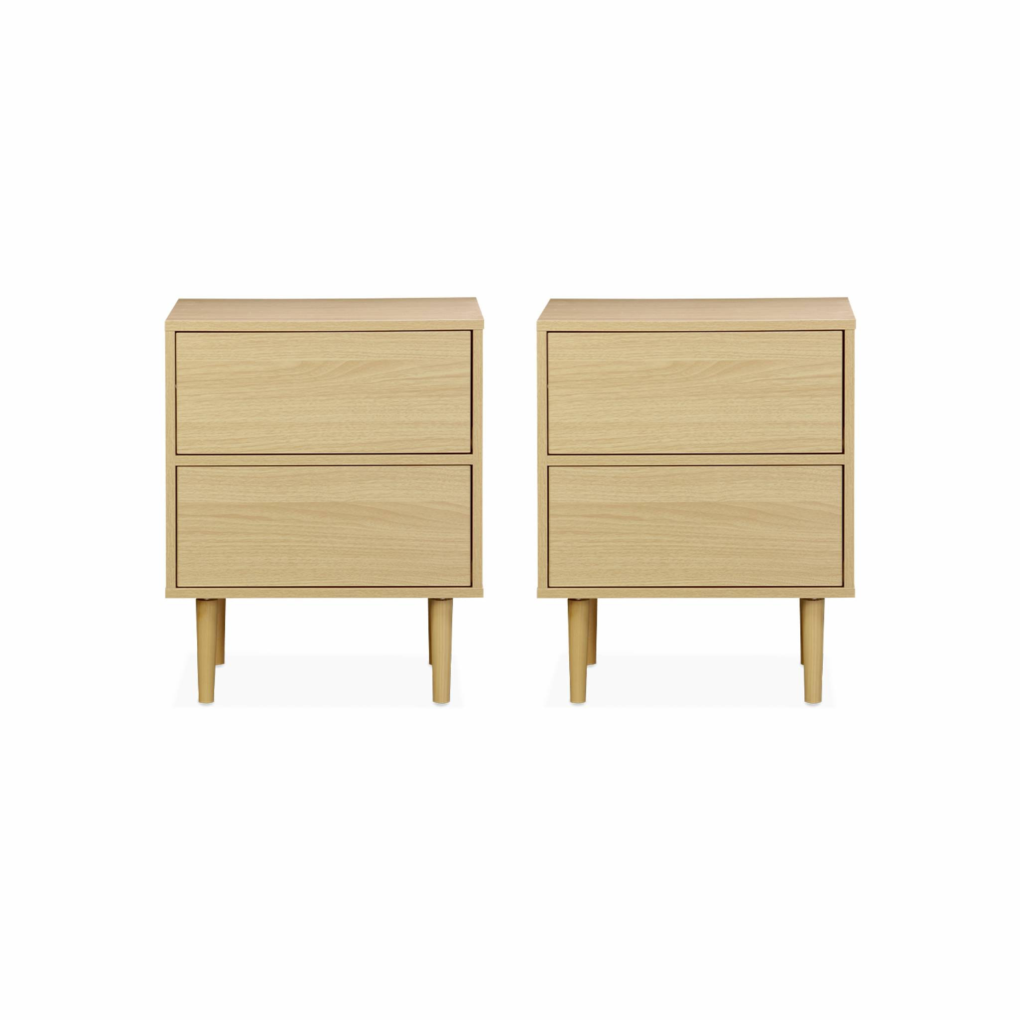 Lot de 2 tables de chevet décor bois naturel - Mika - 2 tiroirs - L 48 x l 40 x H 59cm