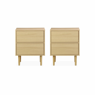 Lot de 2 tables de chevet décor bois naturel - Mika - 2 tiroirs - L 48 x l 40 x H 59cm