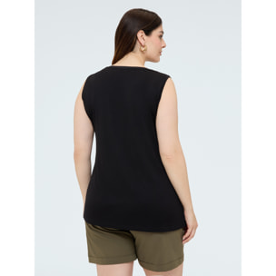 Fiorella Rubino - Top bimatérico en viscosa con aplicaciones - Negro
