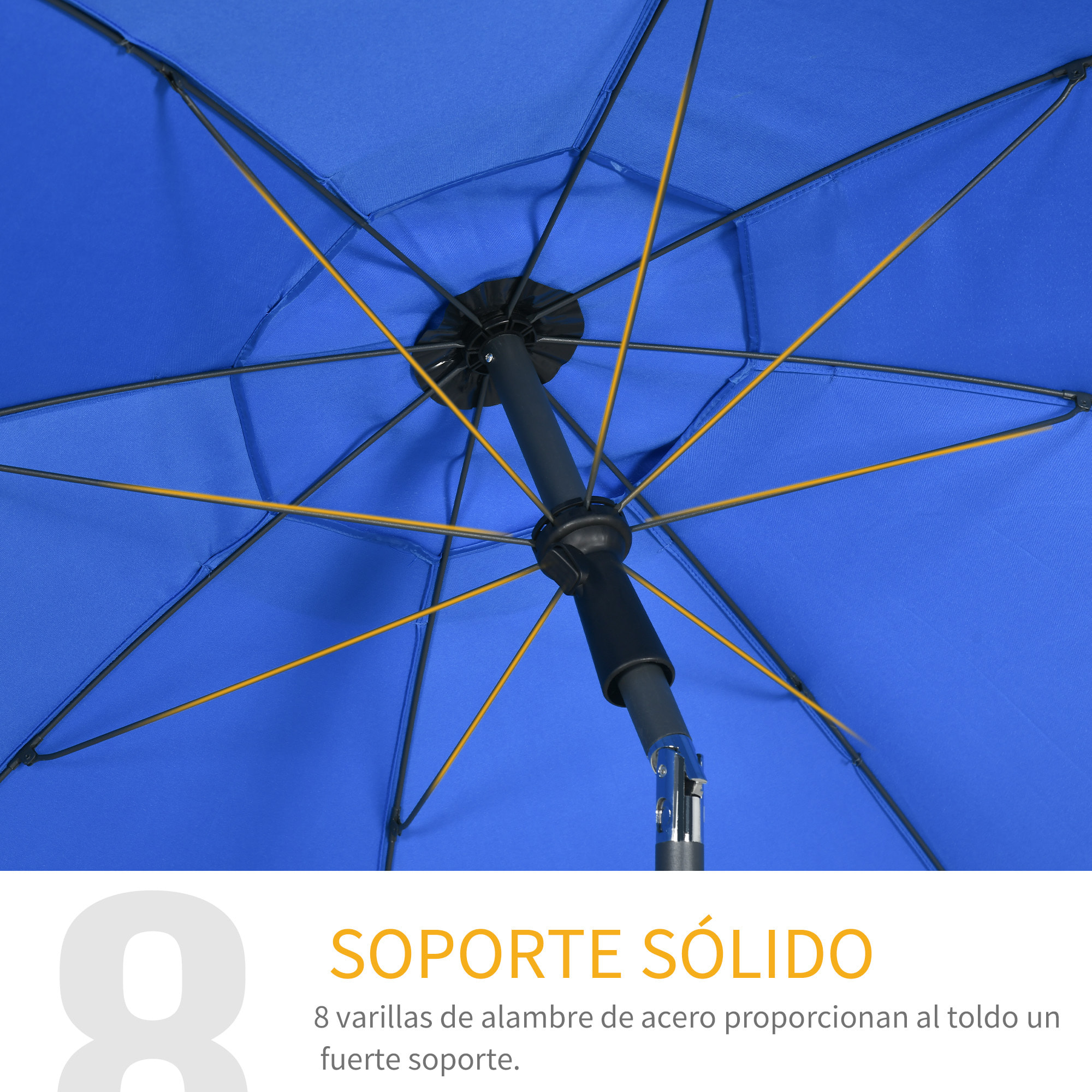 Sombrilla de Playa Grande Ø180 cm Sombrilla de Terraza Exterior con Ángulo Ajustable Protección UV50+ Impermeable Mástil de Ø32 mm Azul