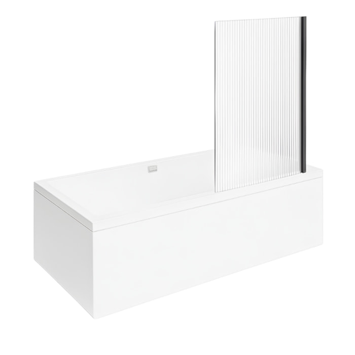 Baignoire droite VILLEROY ET BOCH Collaro Blanc mat vidage et trop plein blanc mat + Pare bain AURYS Raywall noir mat
