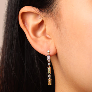 Orecchini Pendenti a Filo in Argento 925 placcato Oro Giallo18Kt con Pietre Naturali e Cubic Zirconia