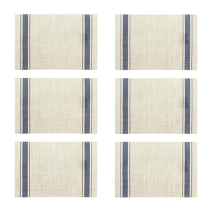 Lot de 6 sets de table tissé en PVC beige et bleu 45x30cm