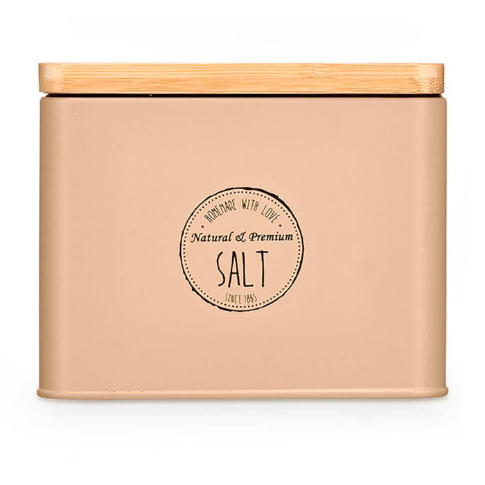 Salero beige con tapa de bambú. Diseño "Salt".