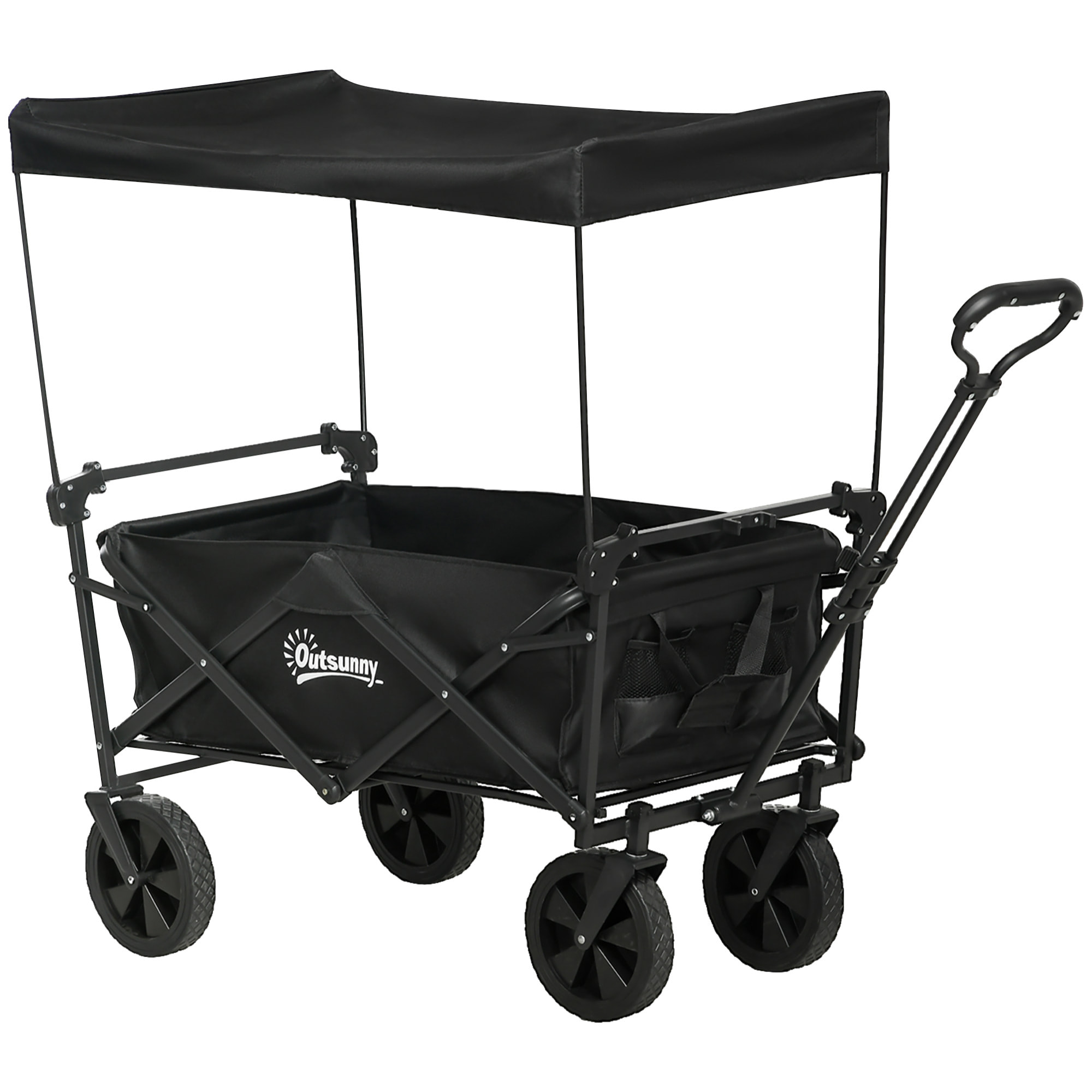 Carro Plegable con Toldo Desmontable Carro de Jardín con Longitud y Ángulo del Mango Ajustables y Bolsa de Transporte Carga 100 kg Negro