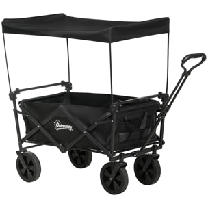 Carro Plegable con Toldo Desmontable Carro de Jardín con Longitud y Ángulo del Mango Ajustables y Bolsa de Transporte Carga 100 kg Negro