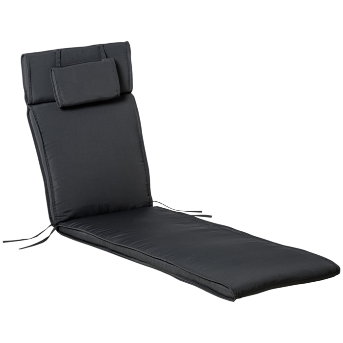 Matelas bain de soleil déhoussable - coussin de transat - matelas de chaise longue - 198 x 53 x 5 cm - tissu gris