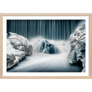 Affiche ""Cascade de glace"" Affiche sous cadre bois