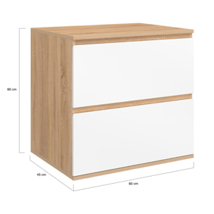 Meuble sous vasque suspendu Tom 2 tiroirs blanc et effet hêtre L60cm