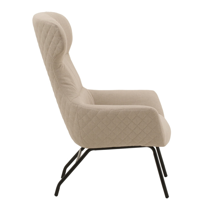Poltrona HAITI in tessuto beige e gambe in metallo nero
