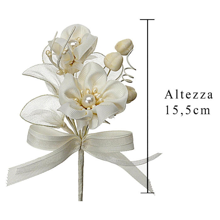 Pick Fiorito. Altezza 15,5 Cm - Pezzi 12 - 9,5X15,5X7cm - Colore: Bianco - Bianchi Dino - Fiori Per Bomboniera E Pick Fioriti