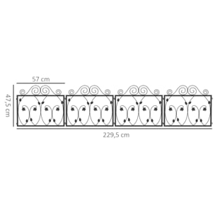 Vallas para Jardín Exterior de 4 Paneles 57x47,5 cm Valla Decorativa de Jardín de Acero con Ángulo Ajustable para Patio Terraza 230x48 cm Negro