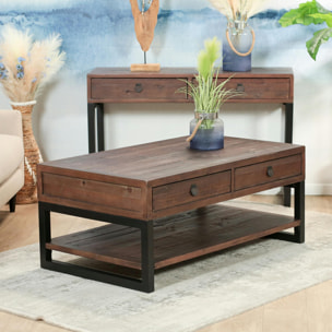 Table basse bois recyclé double plateau 2 tiroirs SAMOA