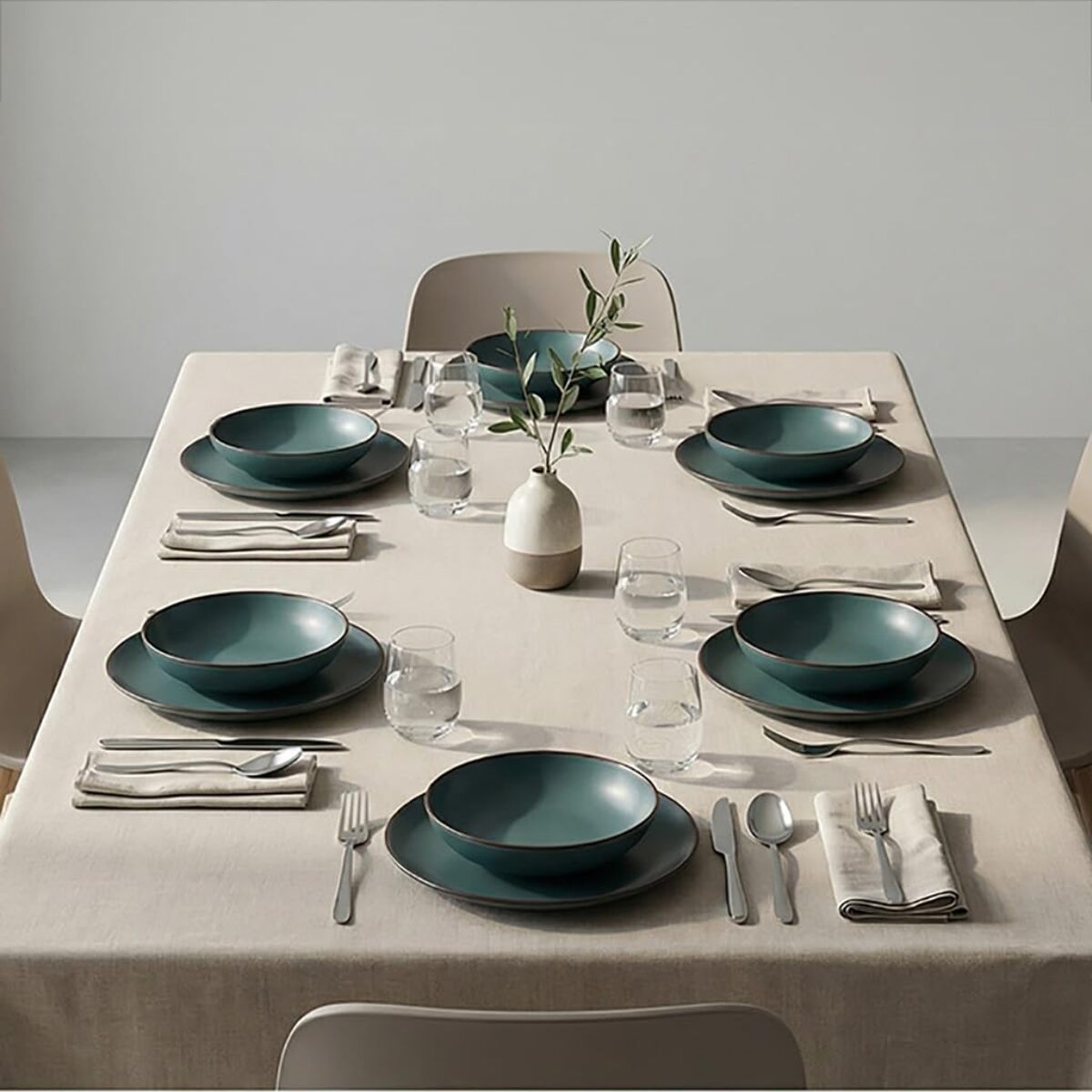 Set 12 Piatti in Ceramica, lavabile in lavastoviglie e adatto a microonde, Intrecci