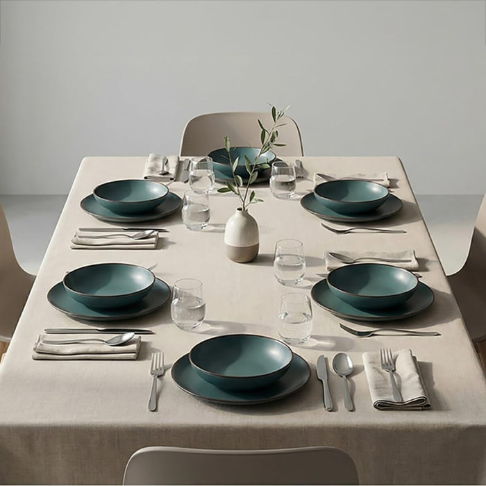 Set 12 Piatti in Ceramica, lavabile in lavastoviglie e adatto a microonde, Intrecci