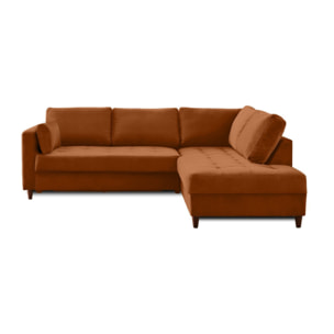 Anna - canapé d'angle droit - 5 places - convertible - en velours - Rouille