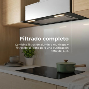 EVVO Campana Extractora Integrada CEi 52 Black, 52 cm, 875 m³/h, a A+++, Bajo Ruido, LED, Filtros de Aluminio y Carbón,